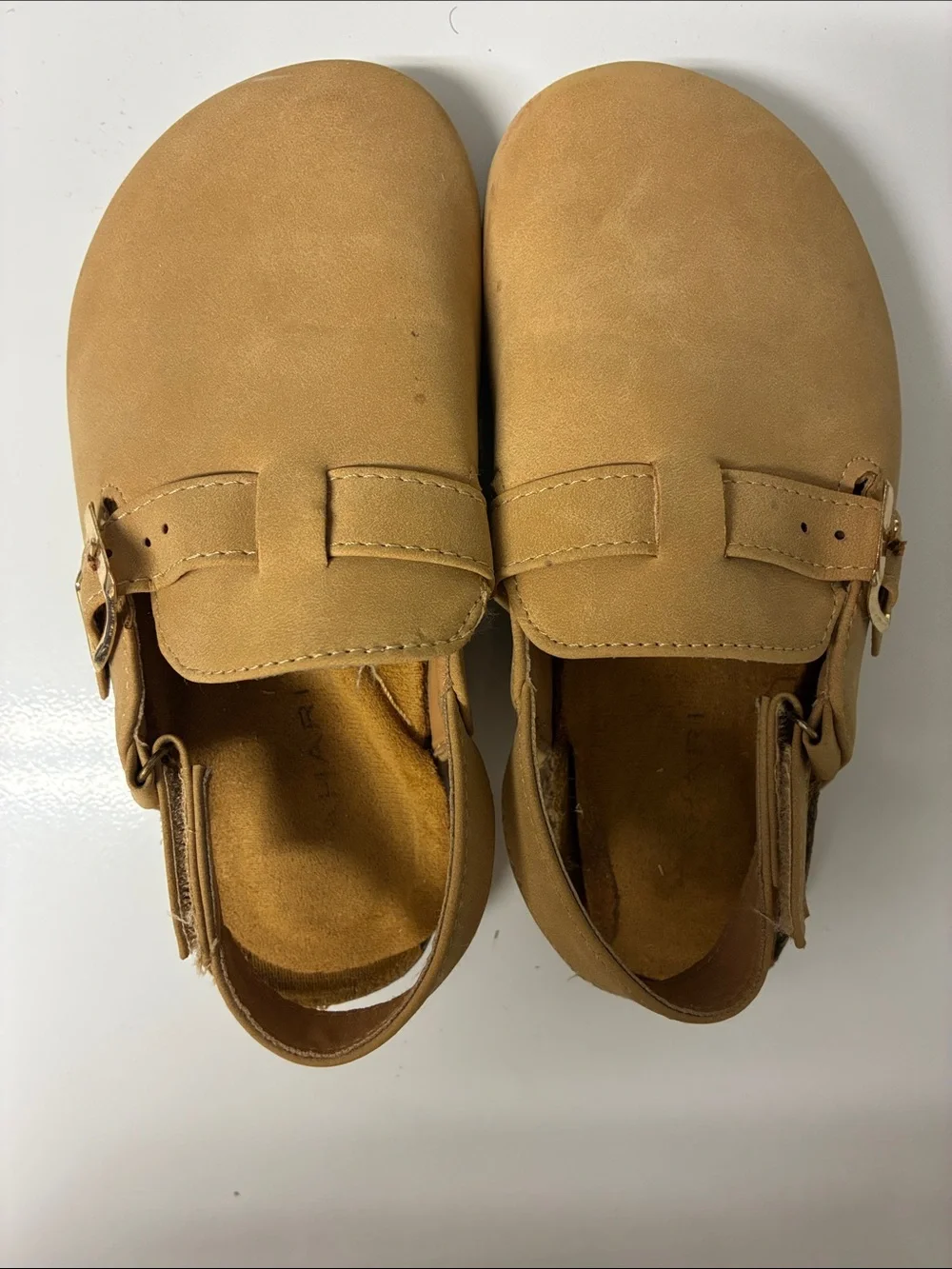 Women's Tan Clog Sandals - Comfortable Slip-On with Buckle